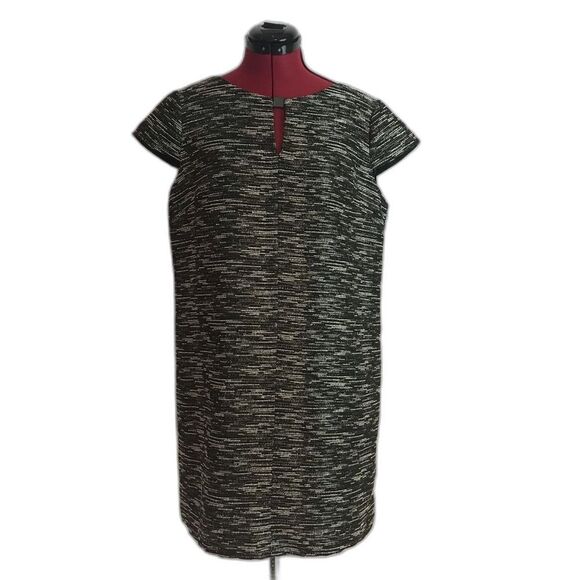 Tahari ASL Sheath Dress Size 12P Black/White/Silver Cap Sleeves Exposed Back Zip - Picture 9 of 9